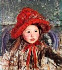 Mary Cassatt Canvas Paintings - Little Girl In A Large Red Hat